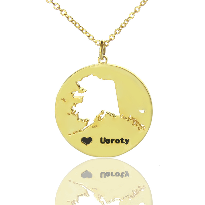 AOL Special Custom Alaska Disc State Necklaces With Heart Name