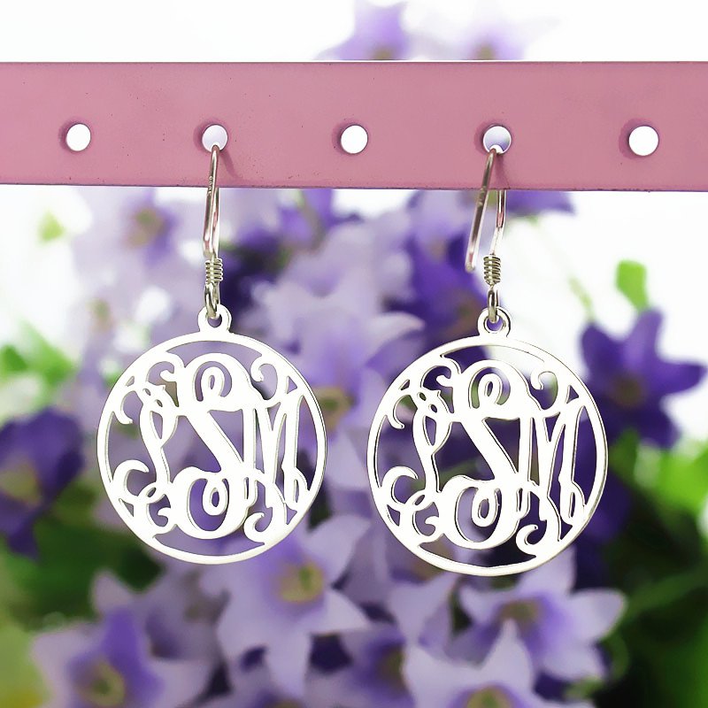 Circle Monogrammed Initial Earrings Sterling Silver - Handmade By AOL Special