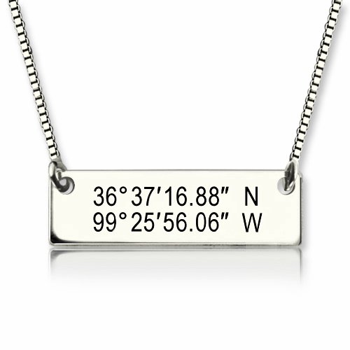 Custom Silver Latitude Longitude Coordinates Address Necklace - Handmade By AOL Special
