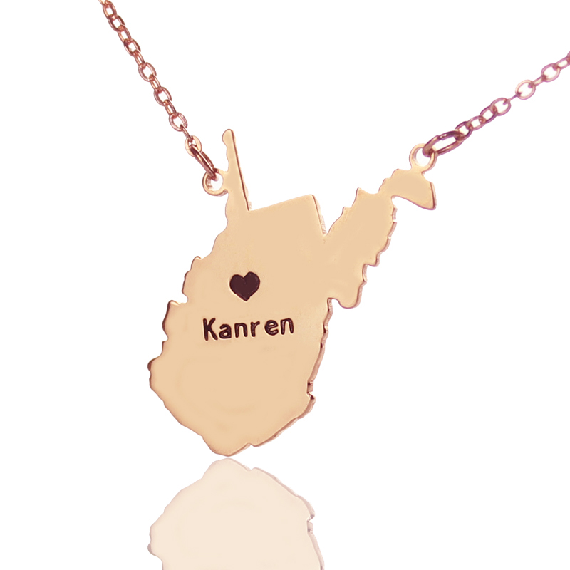 West Virginia State Shaped Necklaces With Heart Name Rose Gold - Handmade By AOL Special
