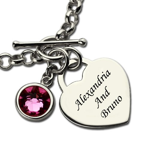 Personalized Charm Bracelet with Birthstone Name Sterling Silver - Handmade By AOL Special