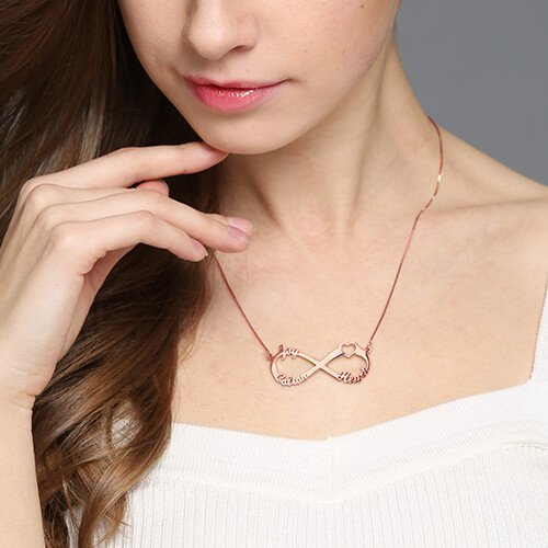 Heart Infinity Necklace 3 Names 18ct Rose Gold Plated - Handmade By AOL Special