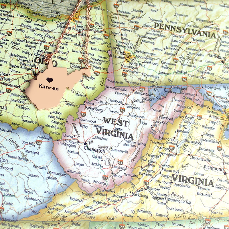 West Virginia State Shaped Necklaces With Heart Name Rose Gold - Handmade By AOL Special