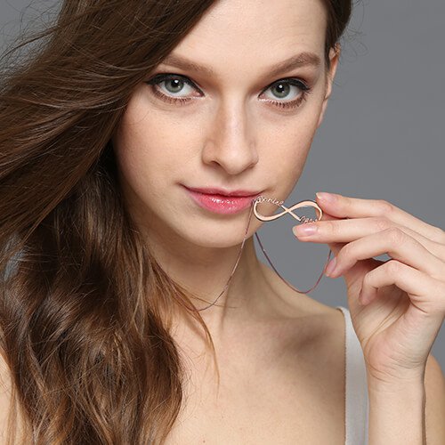 18ct Rose Gold Plated Double Name Infinity Necklace - Handmade By AOL Special