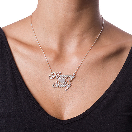 Silver Two Names Heart Love Necklace - Handmade By AOL Special