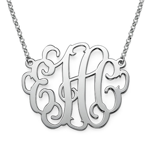 2 Inch Silver Large Monogrammed Necklace - Handmade By AOL Special