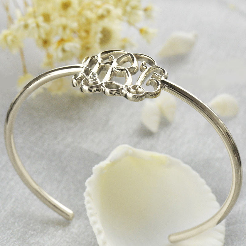 Celebrity Monogrammed Initial Bangle Bracelet Sterling Silver - Handmade By AOL Special
