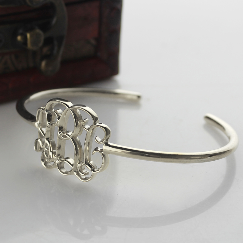 Celebrity Monogrammed Initial Bangle Bracelet Sterling Silver - Handmade By AOL Special