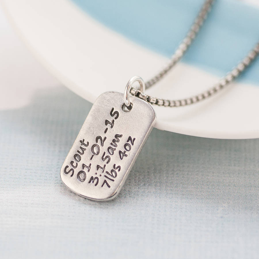 AOL Special Personalized Dog Tag Necklace With Baby Birth Info